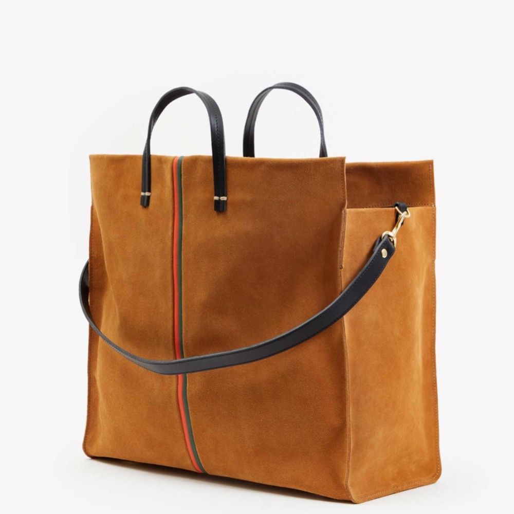Clare V Simple Tote Camel Suede Nappa Mini Stripe - Picture 3 of 11